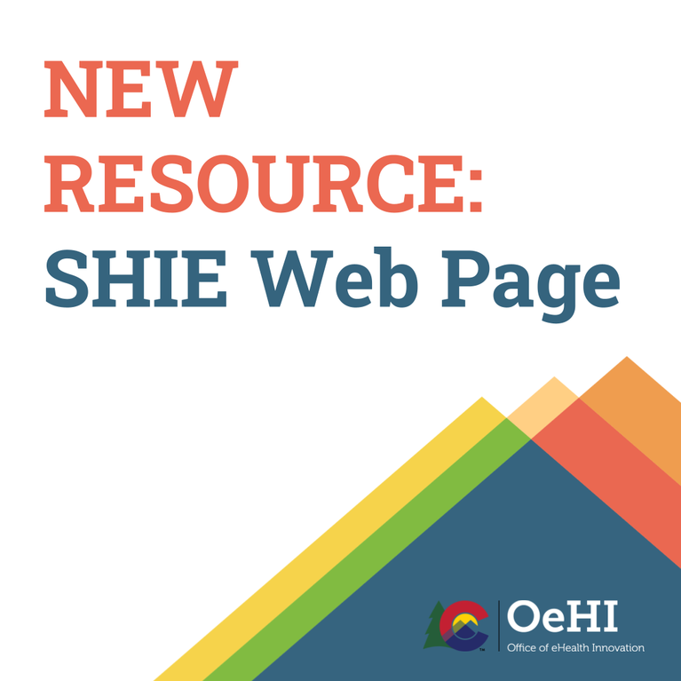 NEW RESOURCE: SHIE Web Page [Salmon & Navy text on white background with multi-colored mountain range and OeHI logo in the bottom right corner]